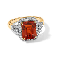 Certified and Appraised 10K Yellow Gold AAA Mexican Cherry Fire Opal, Luxuriant Lab Grown Diamond (G-H, SI) Ring (Size 10.0) 2.70 ctw
