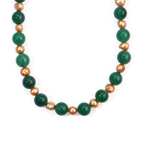 EverTrue Champagne Freshwater Pearl and Green Agate 50.00 ctw Necklace (18 Inches) in Platinum Bond