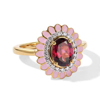 D'Joy Premium Orissa Rhodolite Garnet, Moissanite Blush Bloom Ring in 18K Vermeil YG Over Sterling Silver (Size 10.0) 1.70 ctw
