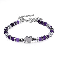 African Amethyst 25.00 ctw Beaded Stretch Bracelet (7.5-10.5In) in Stainless Steel