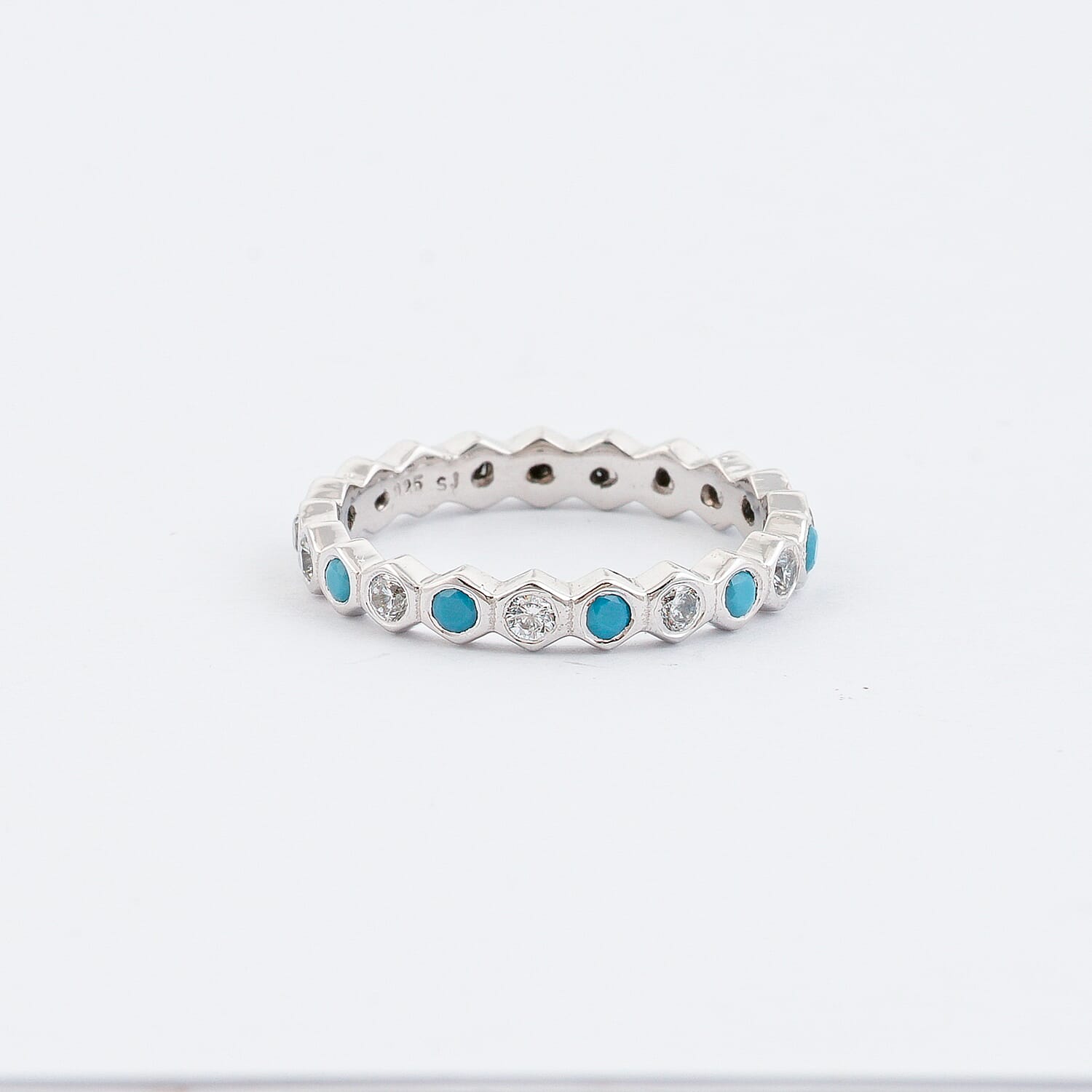 Turquoise and Simulated Diamond 0.35 ctw Eternity Ring in Sterling Silver (Size 7.0)