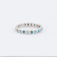 Turquoise and Simulated Diamond 0.35 ctw Eternity Ring in Sterling Silver (Size 7.0)