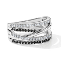 Black Onyx and Simulated Diamond 0.60 ctw Ring in Sterling Silver (Size 6.0)