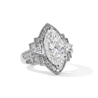 D'Joy Moissanite (Mrq 18x9mm) Ring in Rhodium Over Sterling Silver (Size 10.0) 7.25 ctw