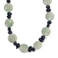 EverTrue Green Aventurine 135.00 ctw and Blue Pearl (D) Necklace (18 Inches) in Platinum Bond