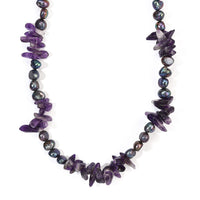 EverTrue African Amethyst 115.00 ctw and Pearl (D) Necklace (18 Inches) in Platinum Bond
