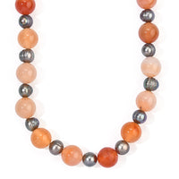 EverTrue Carnelian 135.00 ctw and Peacock Pearl Necklace (18 Inches) in Platinum Bond