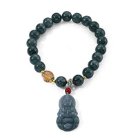 Natural Olmec Jadeite, Multi Gemstone Beaded Stretch Bracelet with Goddess of Mercy Charm in Silvertone (6.25-6.75In) 103.50 ctw
