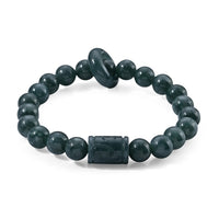 Natural Olmec Jadeite Beaded Stretch Bracelet in Silvertone (6.25-6.75In) 110.00 ctw