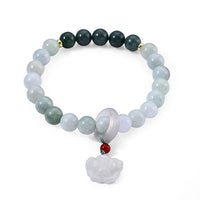 Natural Jade and Multi Gemstone Beaded Stretch Bracelet with Lotus Charm in Goldtone (6.25-6.75In) 105.00 ctw