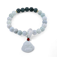 Natural Jade and Multi Gemstone Beaded Stretch Bracelet with Buddha Charm in Goldtone (6.25-6.75In) 105.00 ctw