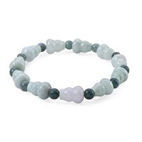 Natural Jade Carved and Olmec Jadeite Beaded Stretch Bracelet (6.5-7In) 110.00 ctw