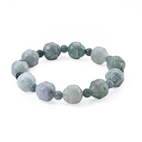 Natural Jade Carved Lotus and Beaded Stretch Bracelet 200.00 ctw