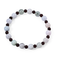 Natural Jade Carved and Red Garnet Beaded Stretch Bracelet 70.00 ctw
