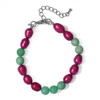 EverTrue Amazonite 25.00 ctw and Pink Freshwater Pearl (D) Bracelet in Stainless Steel (7.25 In)