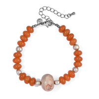 EverTrue Champagne Freshwater Pearl, Red Aventurine and Pink Web Jasper 80.00 ctw Bracelet in Stainless Steel (7.25 In)