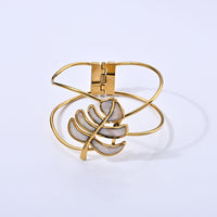 White Mother of Pearl Bangle Bracelet in ION Plate YG Stainless Steel (6.5 In)