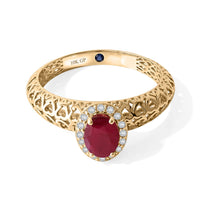 GP Amore Collection 10K Yellow Gold AAA Royal Ruby, Diamond (I2) (0.16 cts) Ring (Size 10.0) 1.10 ctw
