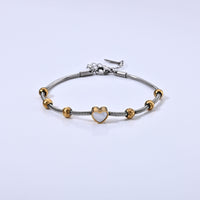 White Mother of Pearl Bracelet in ION Plated YG and Stainless Steel 7-8.5In