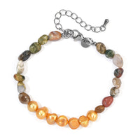 EverTrue Golden Pearl (D) and Moss Agate 30.00 ctw Bracelet in Stainless Steel (7.25 In)
