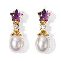 D''Joy Freshwater Pearl and Multi Gemstone 0.70 ctw Earrings in 18K Vermeil Yellow Gold Over Sterling Silver