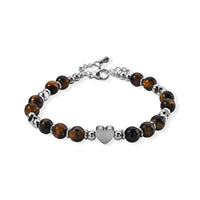 Yellow Tiger Eye 30.00 ctw Beaded Bracelet in Stainless Steel (6.75-8.75In)