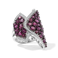 D'Joy Premium Orissa Rhodolite Garnet, White Zircon Burgundy Blossom Ring in Rhodium Over Sterling Silver (Size 6.0) 5.75 ctw