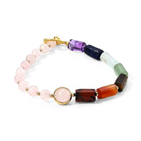 Yellow Tigers Eye and Multi Gemstone 45.00 ctw Beaded Bracelet (Adjustable) in Goldtone