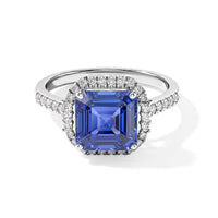 Certified and Appraised Rhapsody 950 Platinum AAAA Asscher Cut Tanzanite, Diamond (E-F VS) (0.49cts) Ring (Size 10.0) (5.50 g) 4.22 ctw