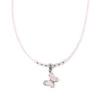 Rose Quartz, Simulated Diamond and Glass 15.00 ctw Beaded Necklace in Stainless Steel 19-20.5 Inches