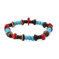 Turquoise and Red Jasper 17.00 ctw Beaded Stretch Bracelet (6.5-7In)