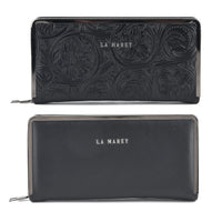 La Marey Set of 2 Black Embossed and Solid Faux Leather RFID Wallet