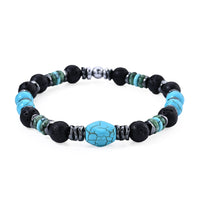 Hematite, Lava and Turquoise 45.00 ctw Beaded Stretch Bracelet (7-7.5In) in Silvertone