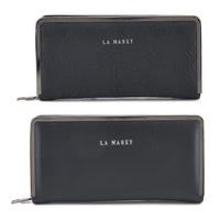 La Marey Set of 2 Black Flower Embossed and Solid Faux Leather RFID Wallet