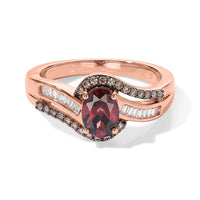 D''Joy AAA Red Zircon and Champagne and White Diamond 1.30 ctw Ring in 18K Vermeil Rose Gold Over Sterling Silver (Size 10.0)