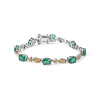 EverTrue Emeraldine Triplet Quartz, White Zircon Motif Linked Bracelet in 18K YG Plated and Platinum Bond (7.25 In) 12.65 ctw