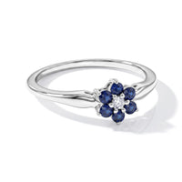 Simulated Blue and White Diamond Flower Ring in Sterling Silver (Size 7.0)