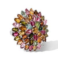 D''Joy Premium Multi-Tourmaline 11.10 ctw Ring in Rhodium Over Sterling Silver (Size 10.0)