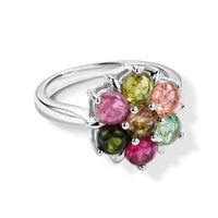 Multi-Tourmaline 2.45 ctw Flower Ring Sterling Silver (Size 7.0)