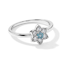 Simulated Blue and White Diamond Flower Ring Sterling Silver (Size 7.0)