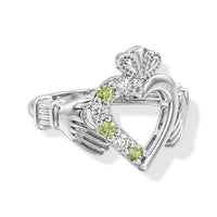 Simulated Green and White Diamond Claddaagh Ring Sterling Silver (Size 5.0)