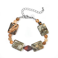 EverTrue Moss Agate andPurple Pearl (D), Gold Quartz 84.00 ctw Bracelet in Stainless Steel (7.25-9.25In)