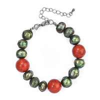 EverTrue Green Pearl (D) and Sponge Coral 48.00 ctw Bracelet in Stainless Steel (7.25-9.25In)