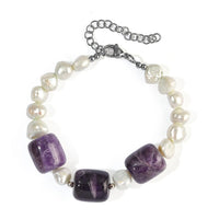 EverTrue Bi-Color Amethyst 137.00 ctw and Pearl (D) Bracelet in Stainless Steel (7.25-9.25In)