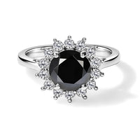 D''Joy Black and White Moissanite 2.20 ctw Halo Ring in Rhodium Over Sterling Silver (Size 10.0)