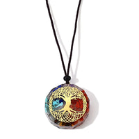 Turquoise, Lapis Lazuli and Red Jasper 30.00 ctw Tree of Life Pendant in Goldtone with Cord Necklace 24 Inches