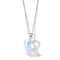 White Opal 25.00 ctw Angel Figurine Pendant in Silvertone with Stainless Steel Necklace 20 Inches