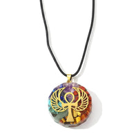 Turquoise, Red Jasper, Tigers Eye 24.00 ctw Winged Ankh Pendant in Goldtone with ION Plated YG Stainless Steel Necklace 20 Inches