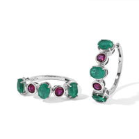 EverTrue Emeraldine Triplet Quartz, Lab Grown Ruby Hoop Earrings in Platinum Bond 11.50 ctw