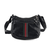 La Marey Black Tri-Color Stripe Faux Leather Crossbody Bag (7.87"x5.91"x3.15")